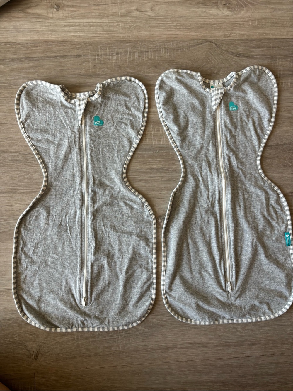 Two Grey Love to Dream Small Swaddle Up Sleepsacks with Zipper 1tog and moderate